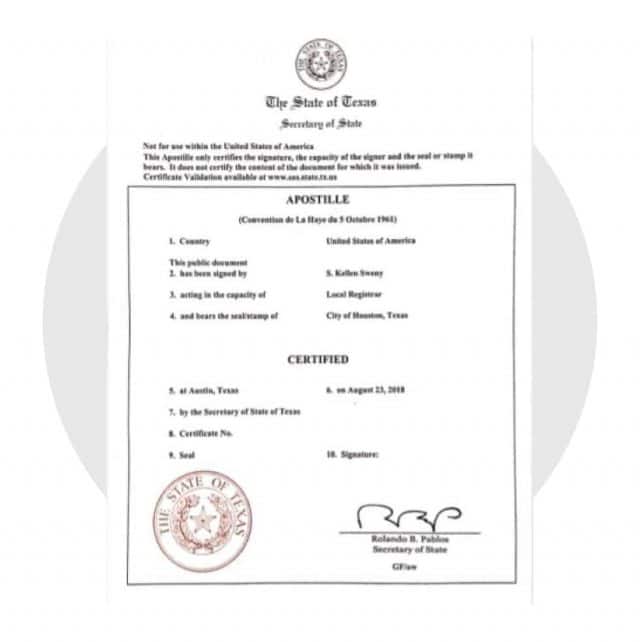 Apostille Of Death Certificate in Texas Apostille services in Texas