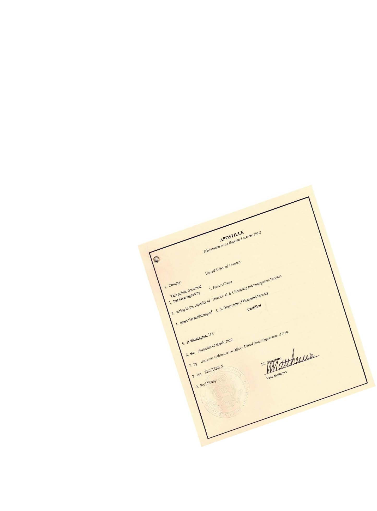 Apostille Certificate of Naturalization Apostille service of US documents
